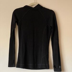 Smartwool Hooded Base Layer Sweater Small Black Merino Wool Womens fitted thumb